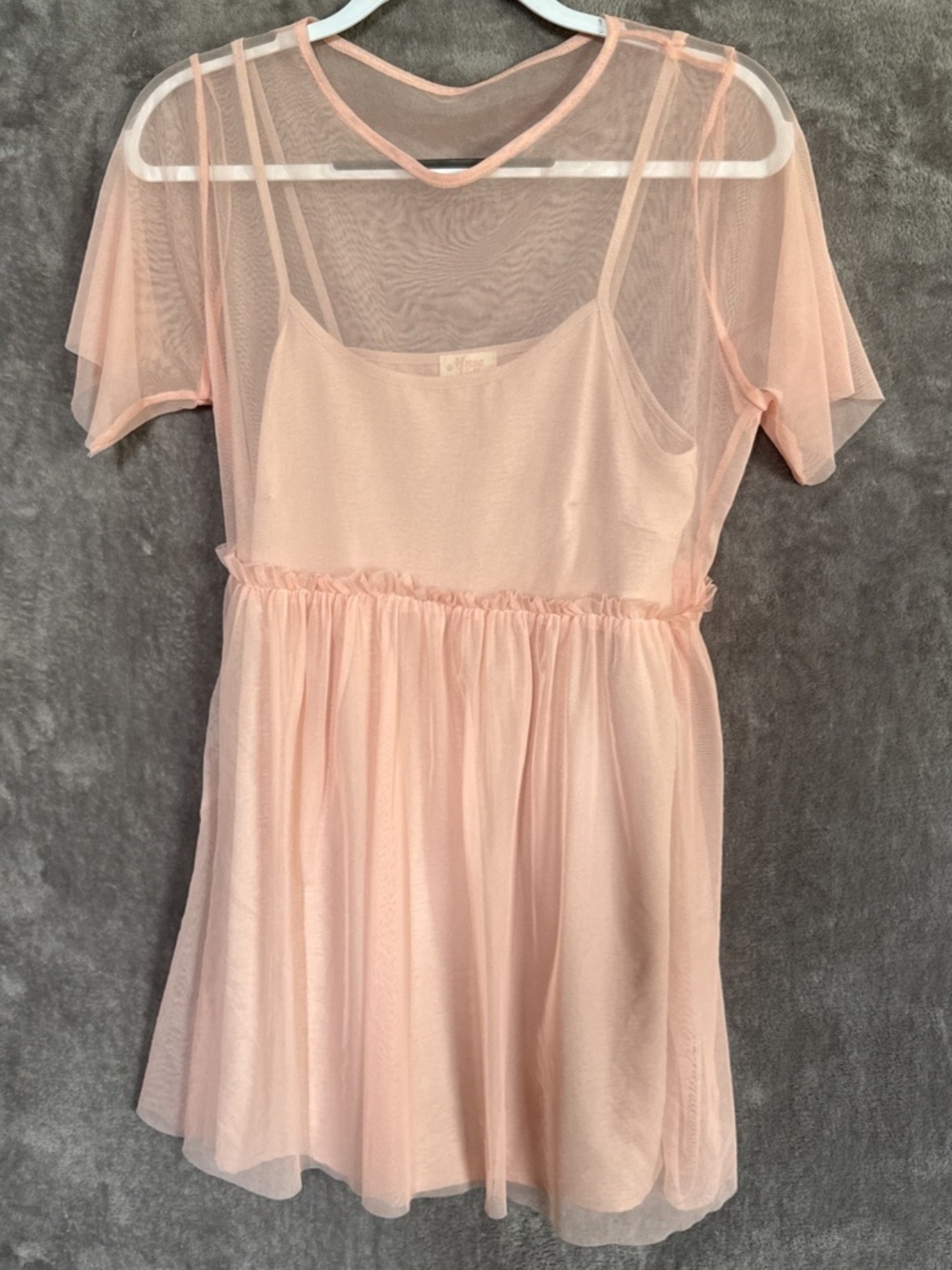 Muse Valley By See You Monday Short Sleeve Mesh Babydoll Dress Pink Size L